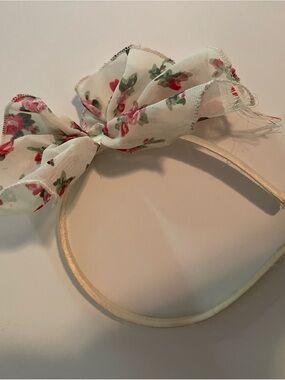 Floral Bow Headband in Cream and Pink